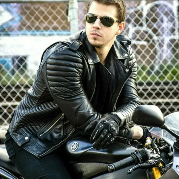 Men’s Black Quilted Biker Leather Jacket