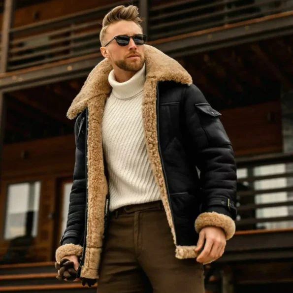 Men's Black RAF B3 Pilot Winter Shearling Bomber Jacket