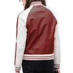 Women’s Wine Red Varsity Leather Bomber Jacket